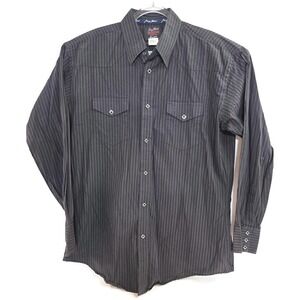 George Strait Wrangler Shirt Mens XL Black Stripe Western Pearl Snap Cowboy